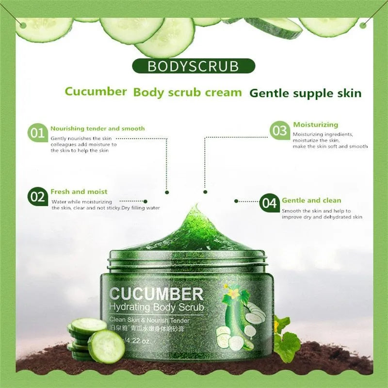 Cucumber Skin facial scrub in 150g packaging, green colour variant, with cucumber extract for gentle exfoliation