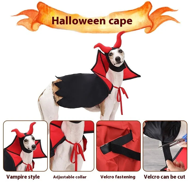Black polyester vampire cloak and hat pet costume set for cats and small dogs