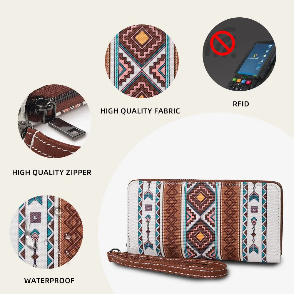 Bohemian stripe canvas RFID wallet with anti-theft protection in multiple colour options