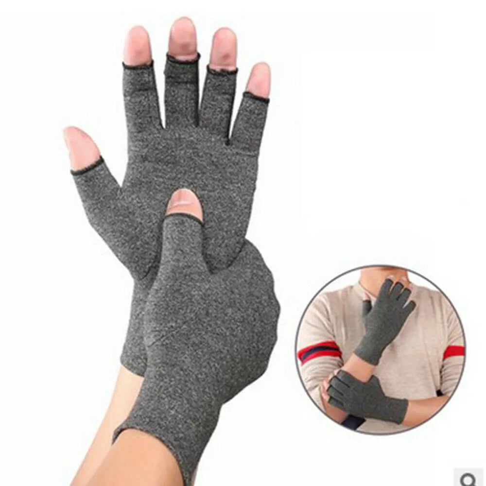 Grey half-finger compression gloves with silicone anti-slip palm grips