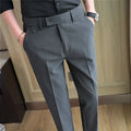 Men's brown suit trousers with waist stretch, slim-fitting small straight leg, polyester blend, business formal daily wear