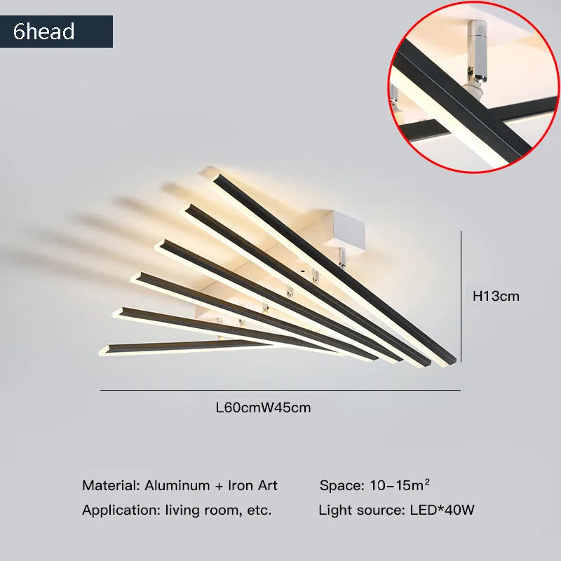Modern ceramic ceiling light with six-head wave design in black or gold finish