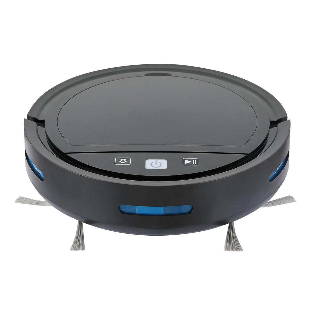 Automatic recharge vacuum cleaner in black with remote control, covering 70–90 sq m