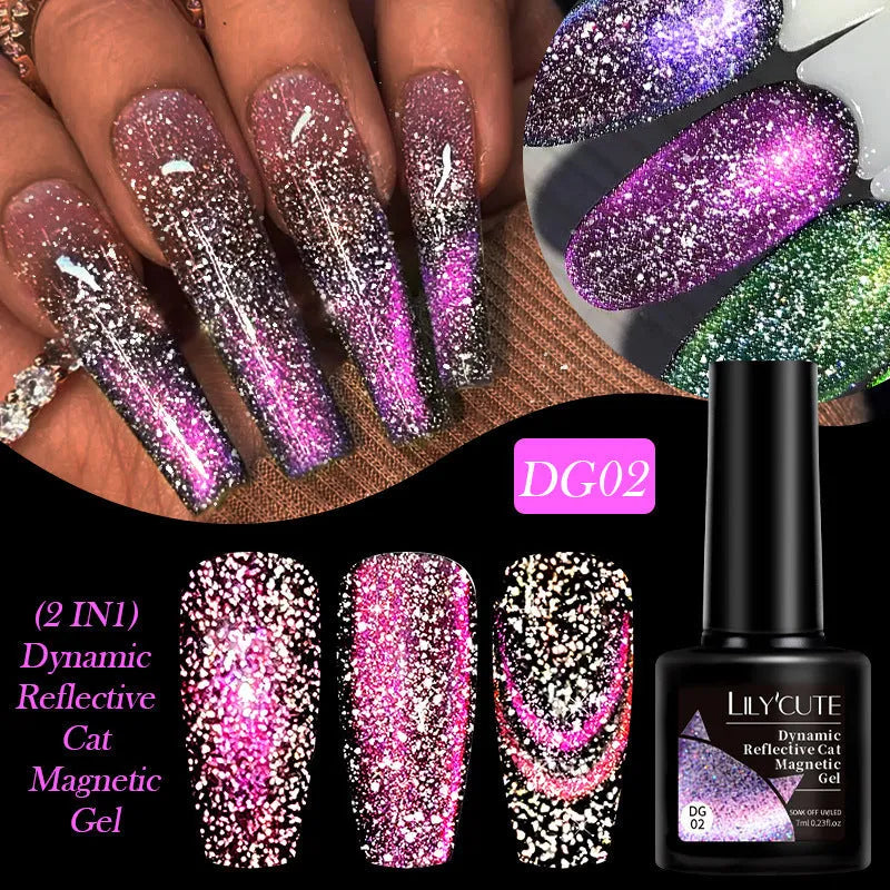 Diamond In The Debris Cat Eye Series nail polish gel in six colours with glitter fragments