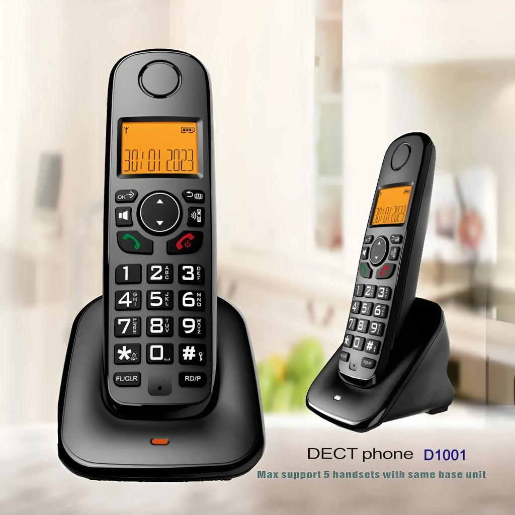 Digital wireless DECT phone with table and wall mount, loud call quality, green environmental protection, universal plug in EU UK US options