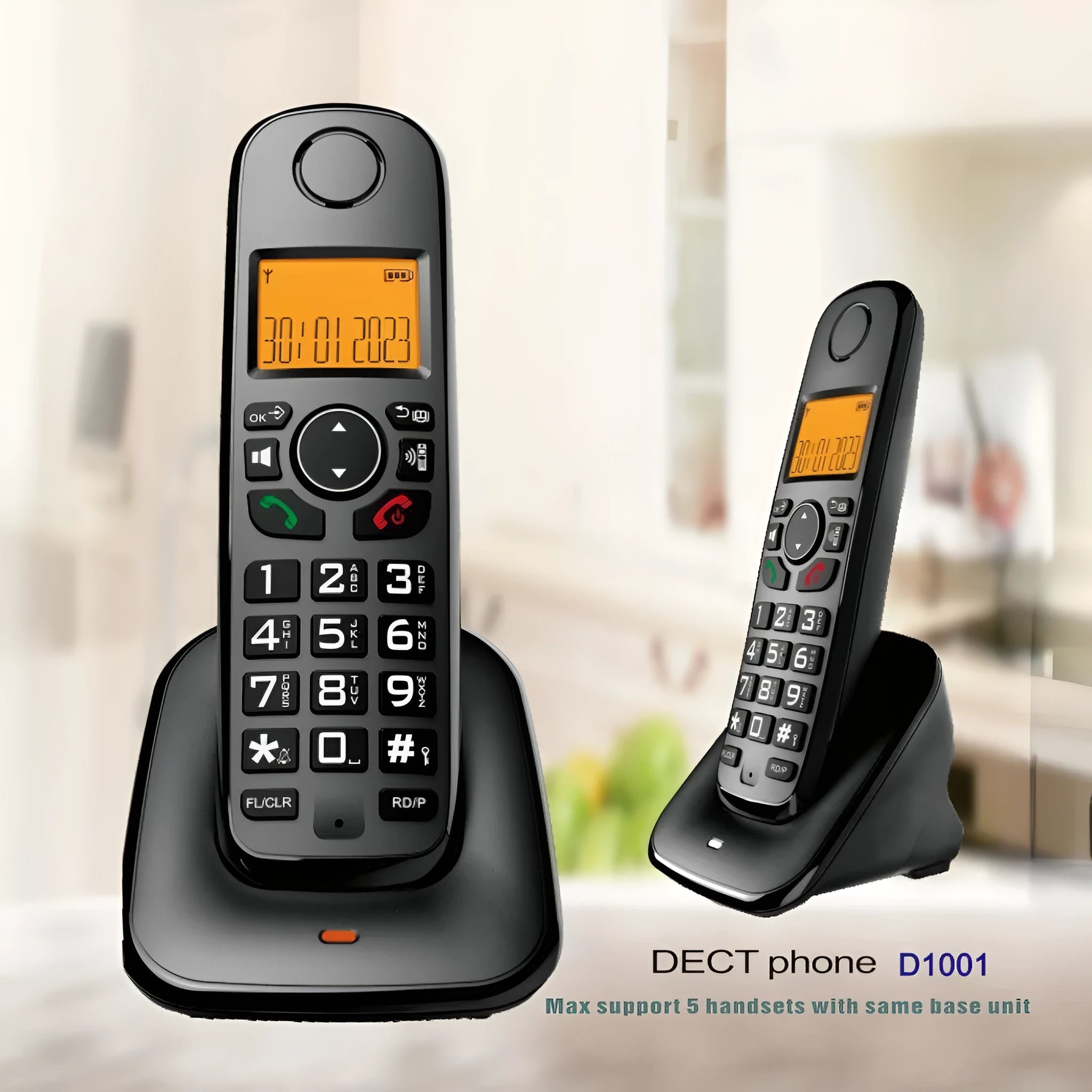 Digital wireless DECT phone with table and wall mount, loud call quality, green environmental protection, universal plug in EU UK US options