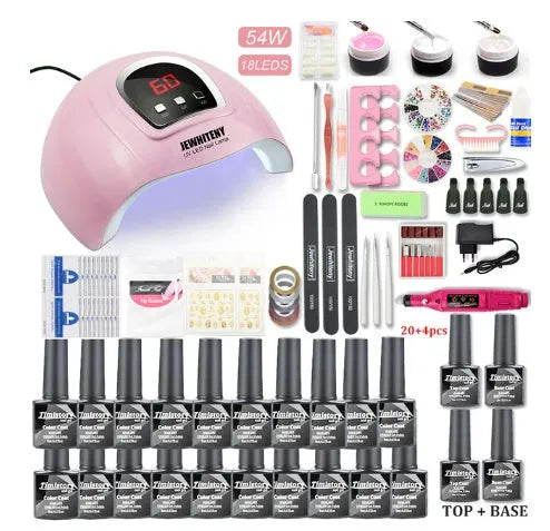 80W nail phototherapy machine set with gel lamp and 20 colour nail polish bottles by Santilady