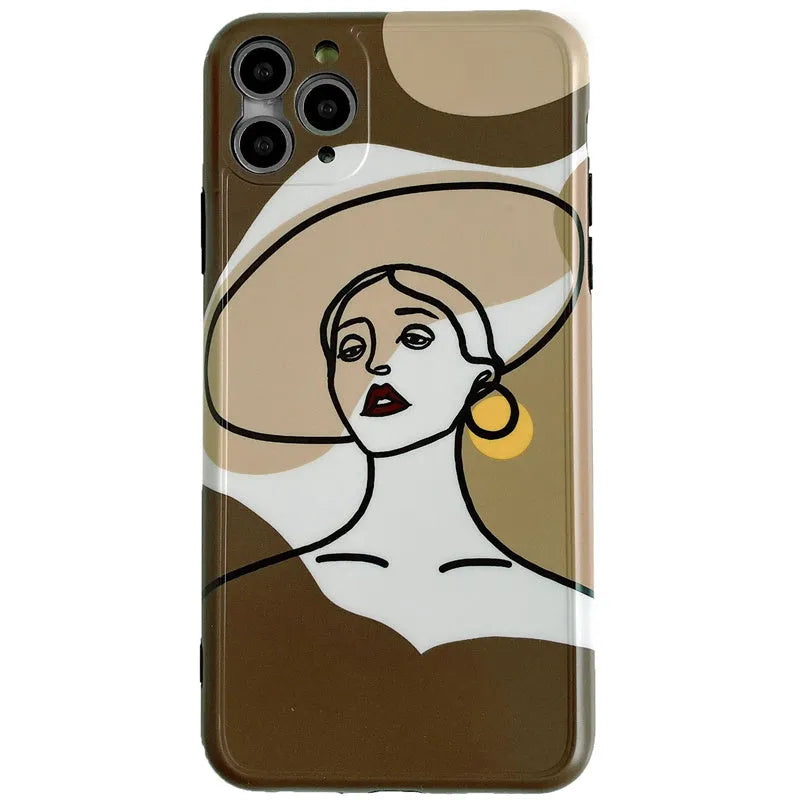 Orange yellow cartoon line art soft case for Apple iPhone showing back design