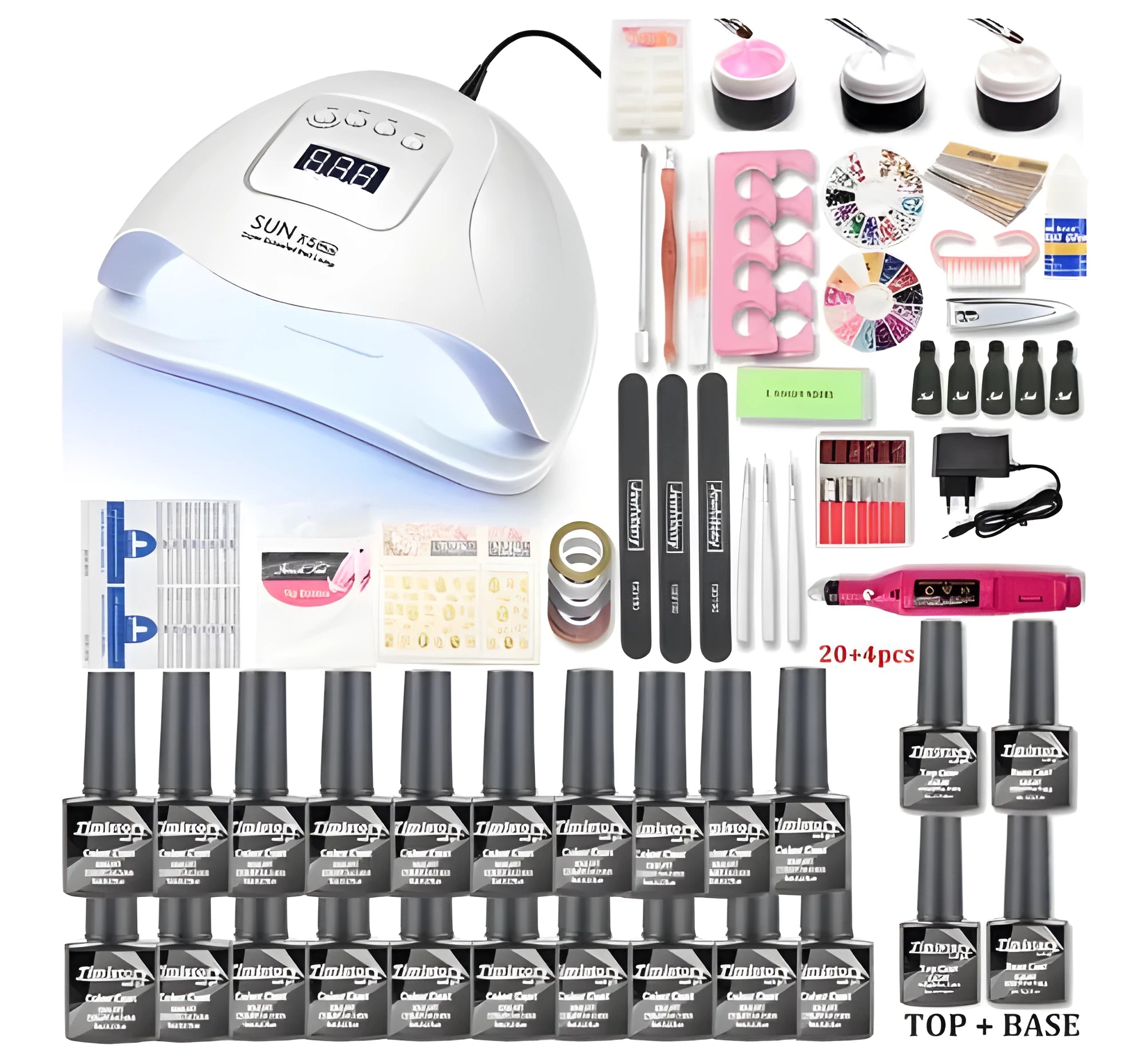 80W nail phototherapy machine set with gel lamp and 20 colour nail polish bottles by Santilady