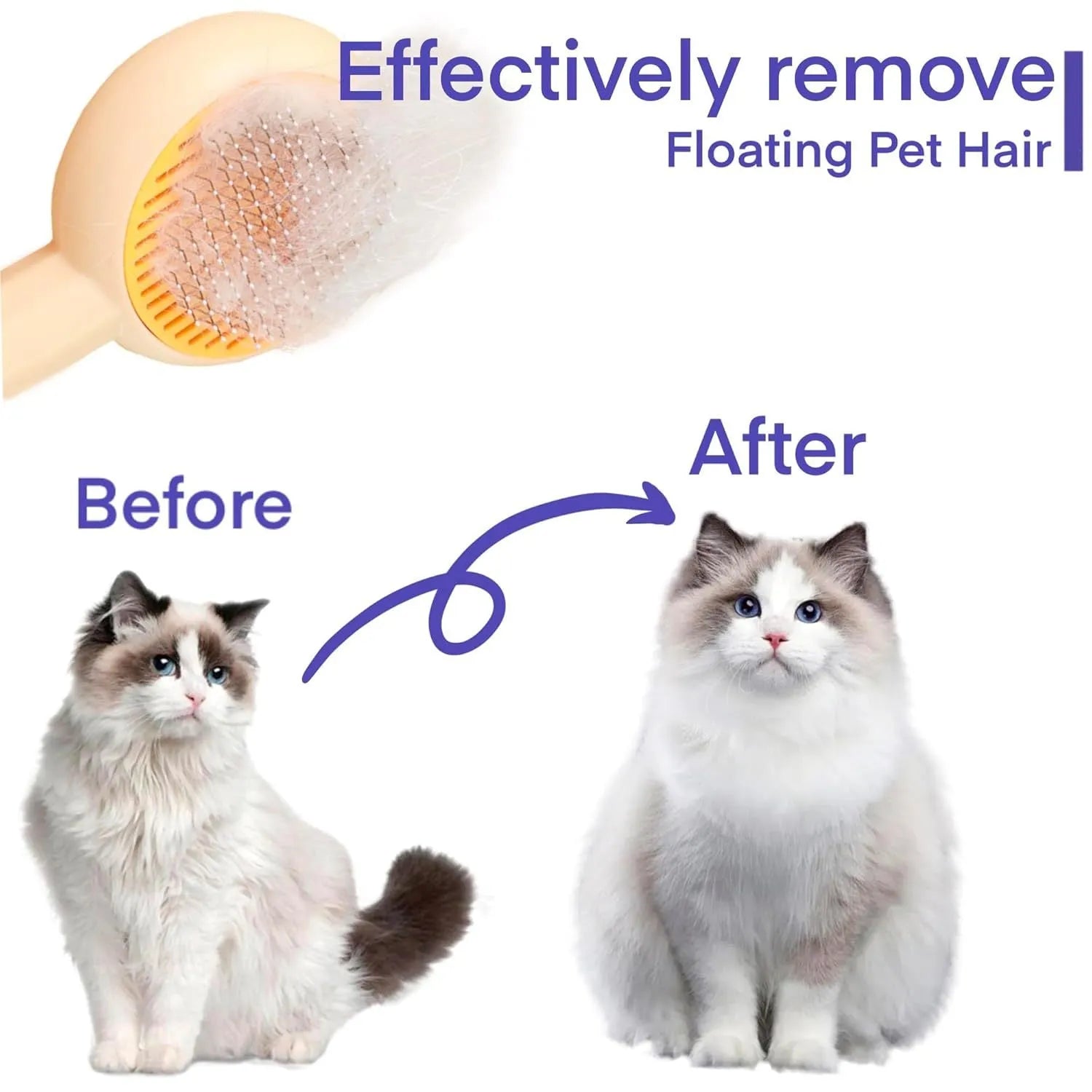 Blue self-cleaning pet grooming brush with angled metal pins