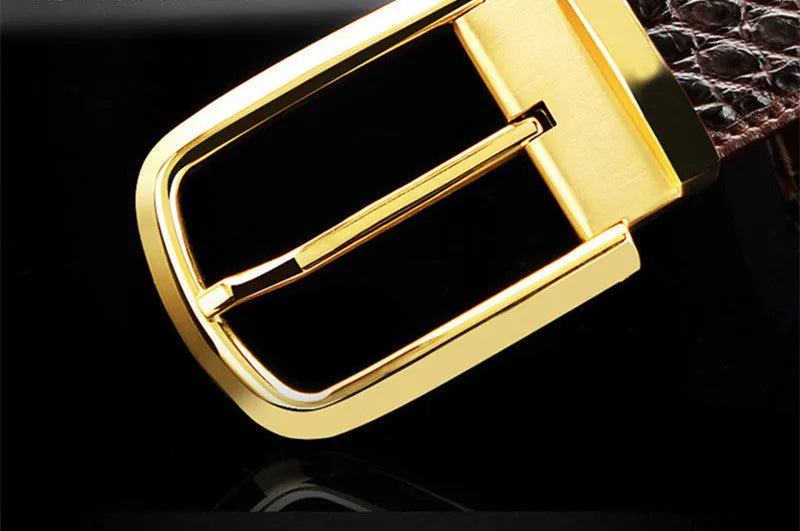 Men's crocodile skin pattern leather belt with rectangle pin buckle, black colour