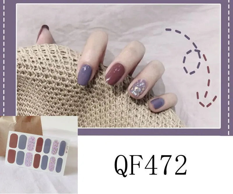 3D diamond waterproof nail stickers for pregnant women, 14 full coverage stickers per pack, multiple colour styles