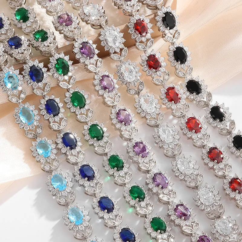 Women's simple zircon bracelet with gemstone inlay in environmental alloy, showing clasp closure and sparkling details