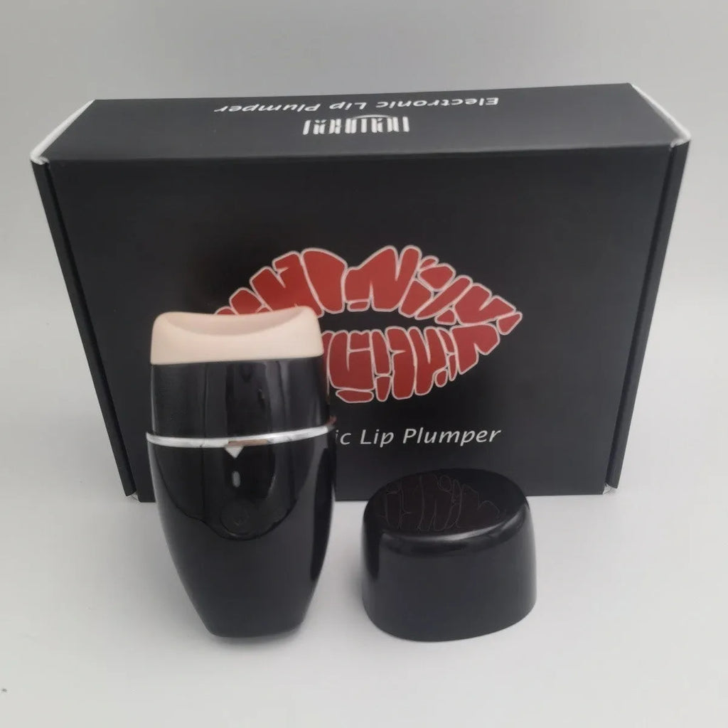 Black electric lip plumper device with silicone tip and 3-speed adjustment buttons
