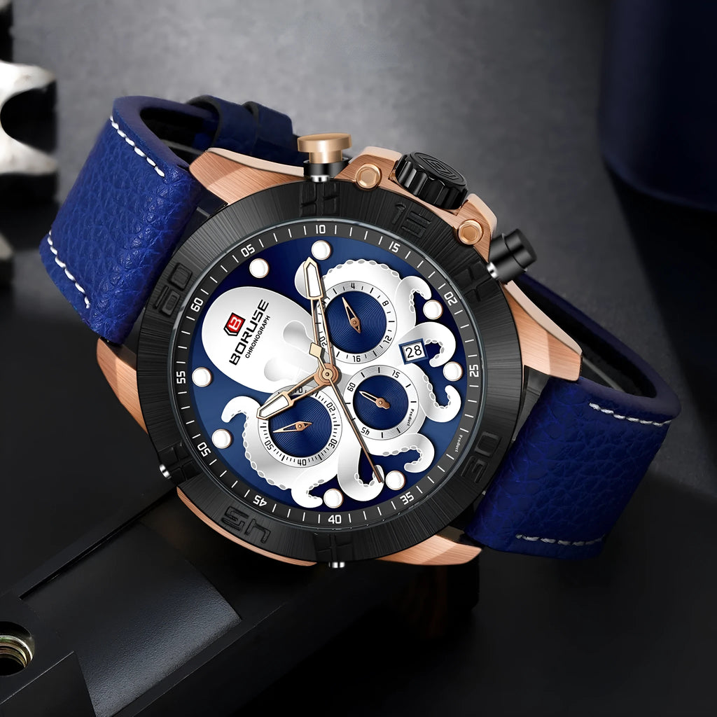 Men's octopus waterproof watch with luminous quartz movement and casual design