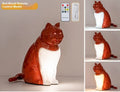 USB rechargeable cat ornament table lamp with adjustable colour temperatures on wooden surface