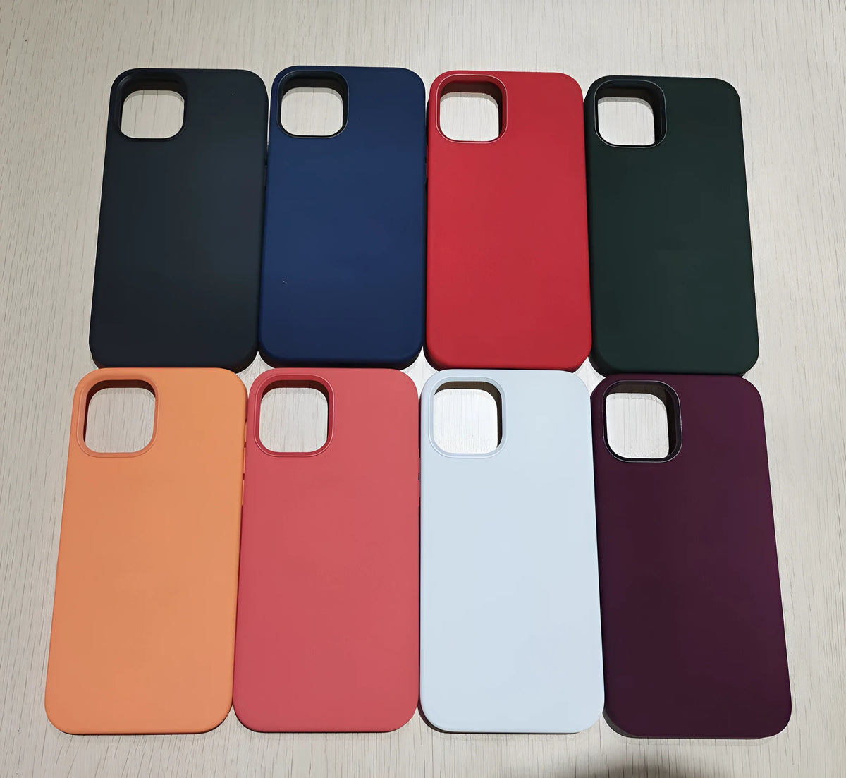 Magnetic silicone phone case for iPhone 12 and 13, pure colour back cover, available in eight colours.