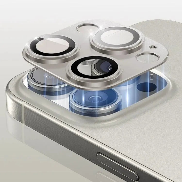 Titanium rear camera lens protector with metal frame and Corning glass for iPhone 15 14 13 12 11