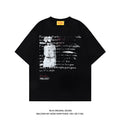 Men's black loose cotton t-shirt with white printed letters and raglan sleeves