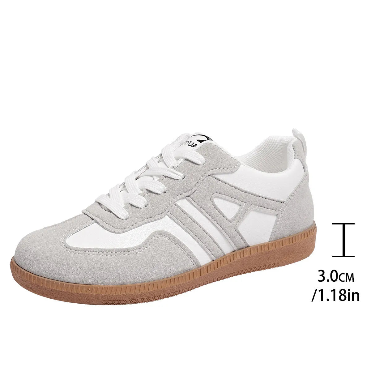 Women's retro colour matching lace-up jogging shoes in black with platform heel and round toe