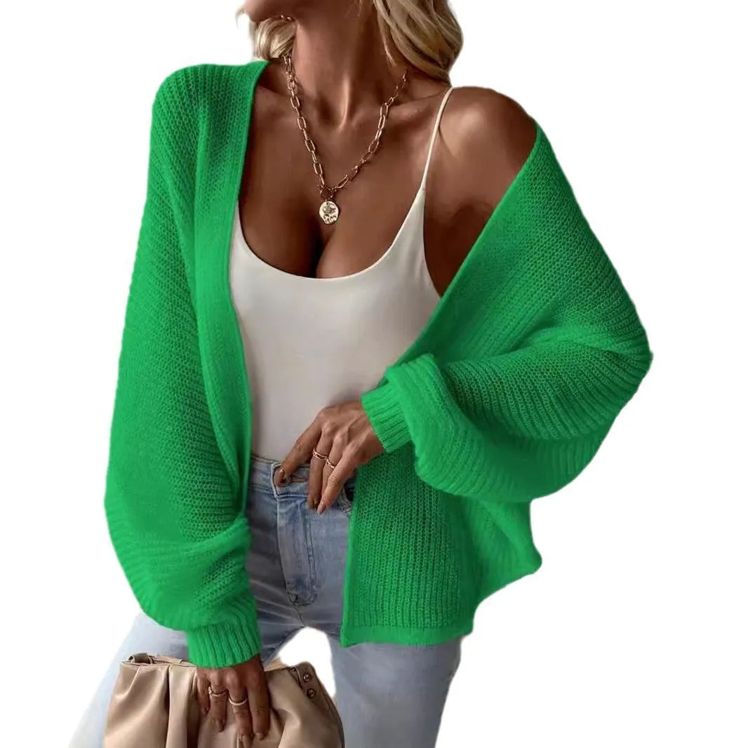 Loose fit batwing sleeve cardigan in solid colour thin polyester fabric