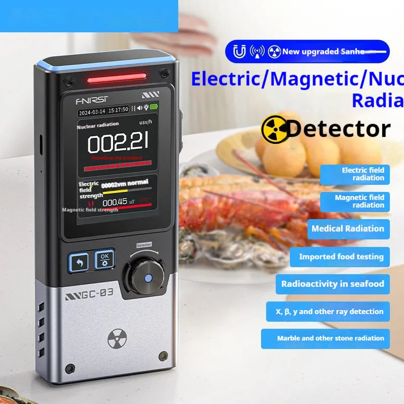 FNIRSI GC-03 black electromagnetic nuclear radiation detector with colour screen and Geiger tube