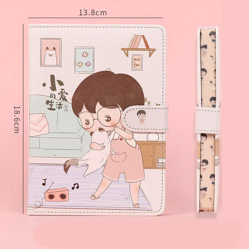 Fruit print notebook planner with magnetic buckle, PU cover, A6 size, eight colour variants including lemon and strawberry