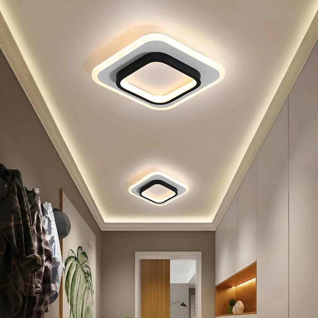 Black finish LED corridor light with acrylic diffuser on indoor wall