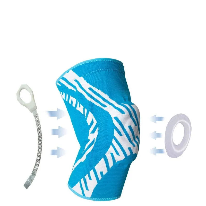 Black and blue pressurised basketball knee pads for men with adjustable nylon sleeves