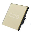 Touch light switch with tempered glass panel in black, gold or white for 220V lighting circuits