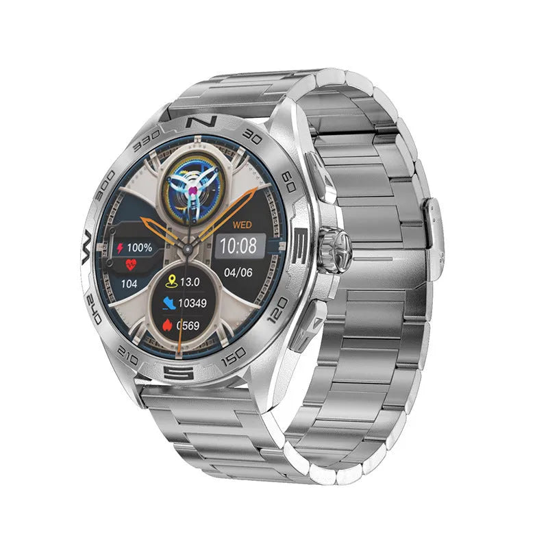 Black smartwatch on wrist showing heart rate and WhatsApp notification on its 1.8-inch screen