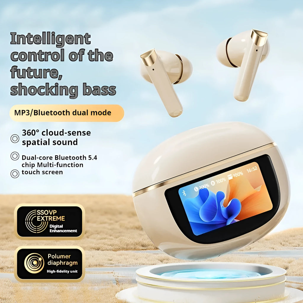 Wireless Bluetooth noise reduction headset in black with digital display and breathing light