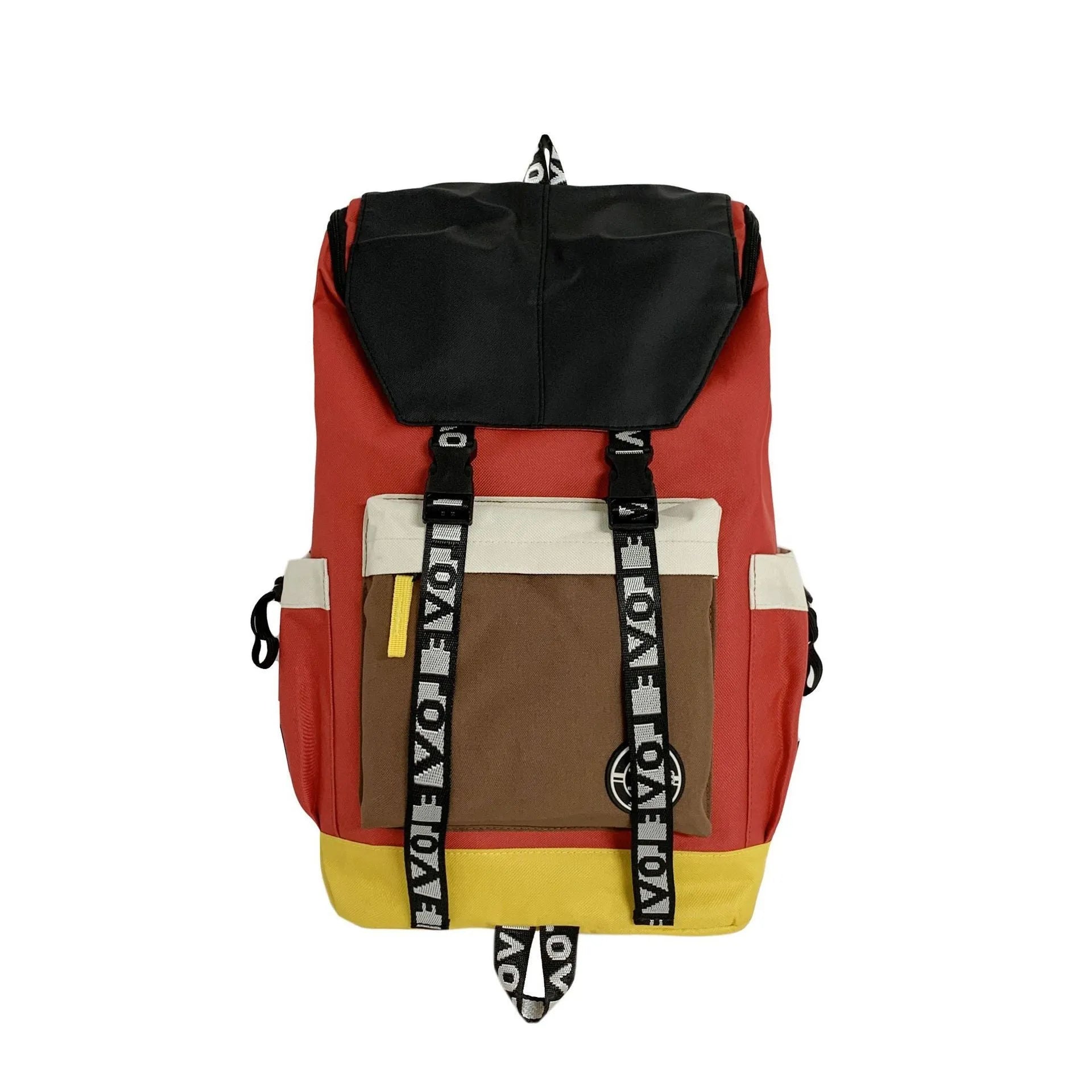 A mid-size black Oxford cloth backpack shown with handheld and two-shoulder carry options.