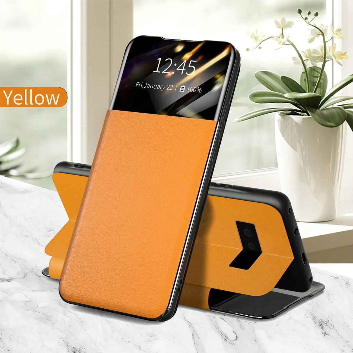 Black PU PC card flip case for Google Pixel 6 with card slot visible on back