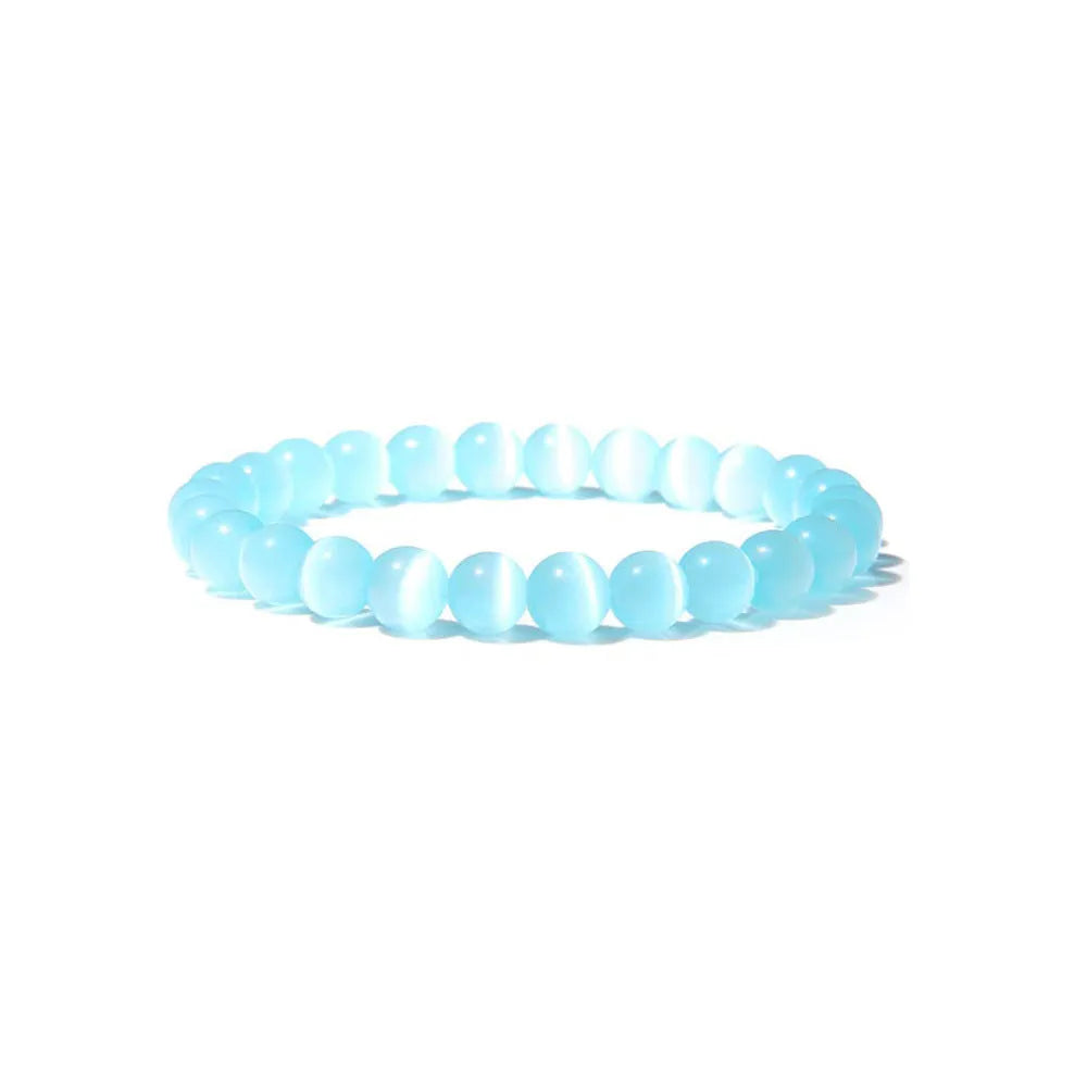 Handmade 8mm agate stone bead bracelet for women shown in one of fourteen available colours.