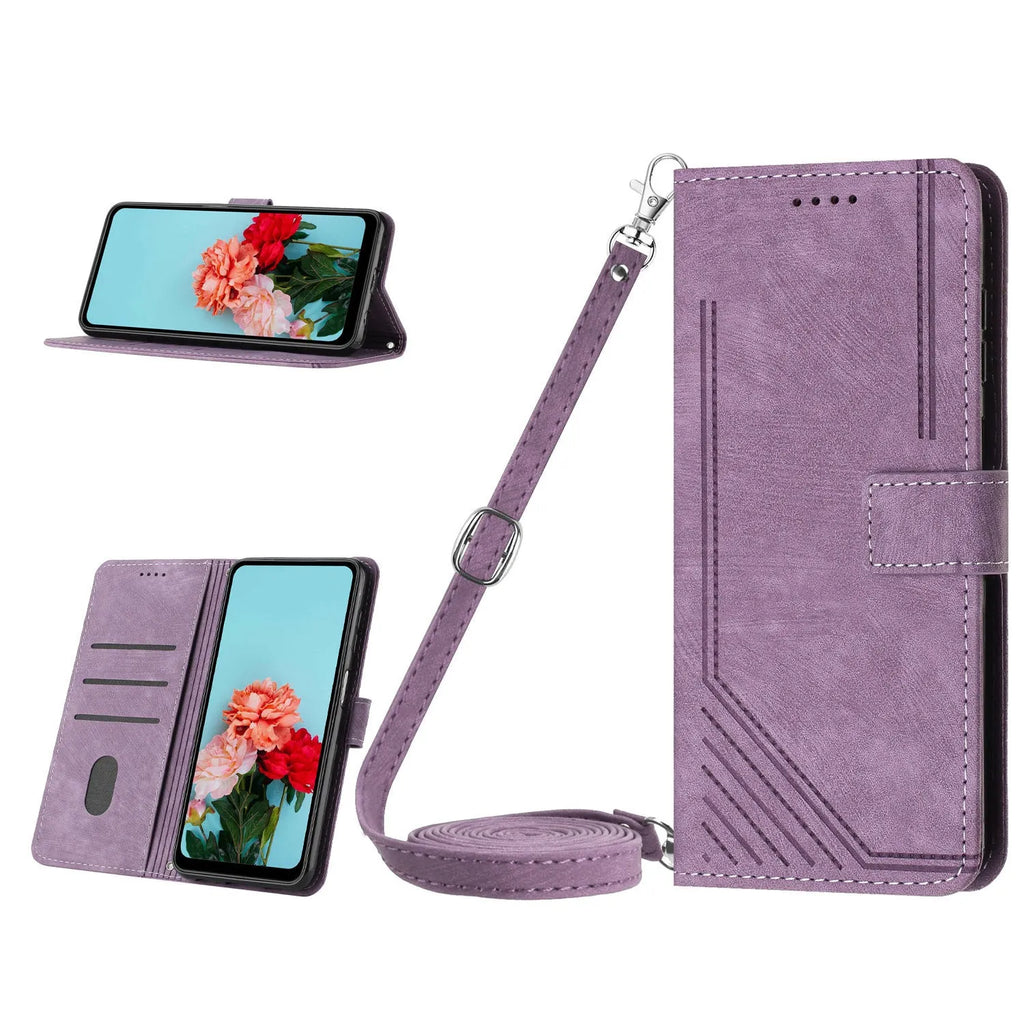 Frosted TPU PU phone case with card wallet slot and short rope for iPhone 16 Pro Max