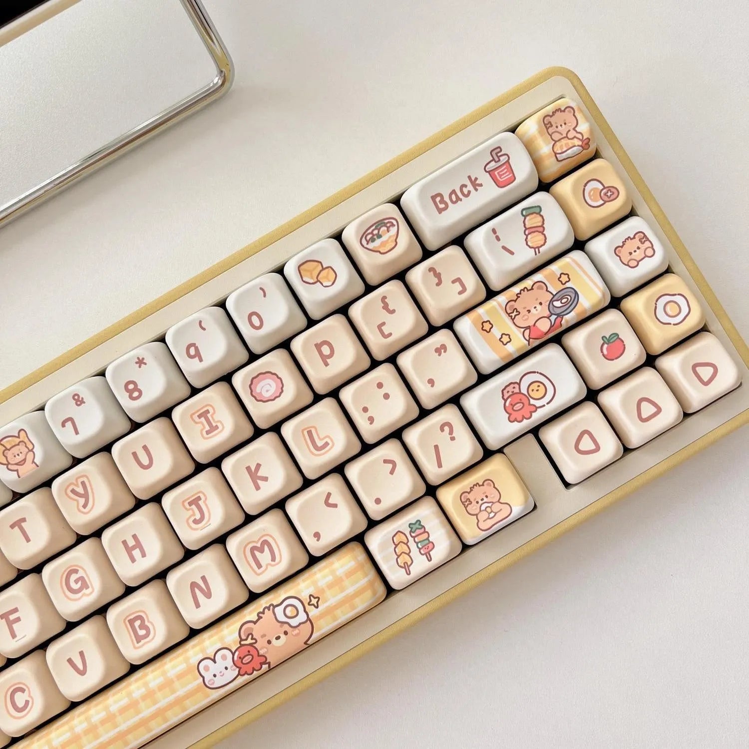 Rabbit Bear Restaurant themed PBT plastic keycap set with 140 pieces in EOA height profile.
