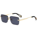 Frameless square sunglasses retro for men and women with gold plated finish and 6mm zircon stone in platinum white