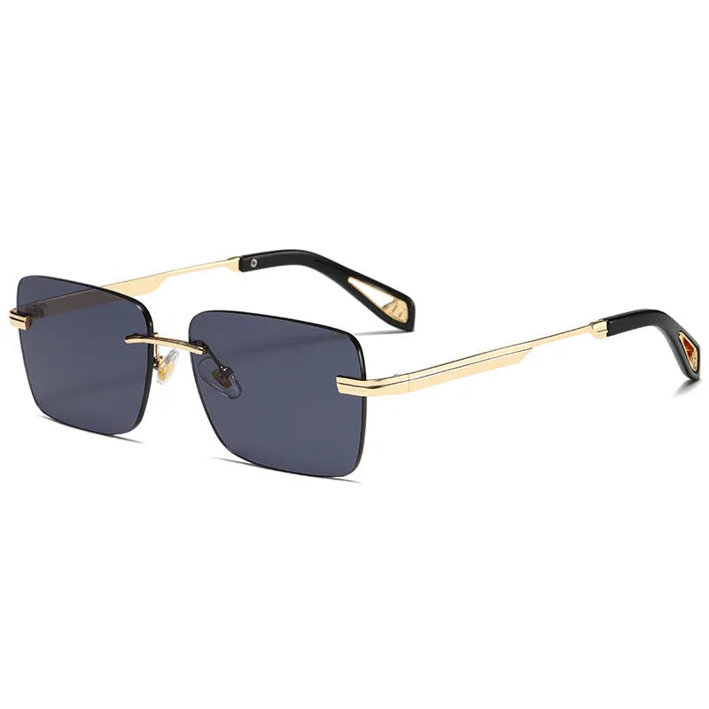 Frameless square sunglasses retro for men and women with gold plated finish and 6mm zircon stone in platinum white