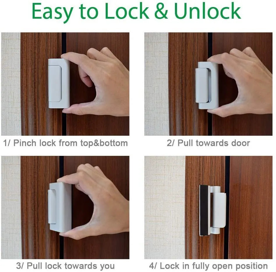 Silver aluminium alloy child safety door reinforced lock with 3 inch stop for American style doors