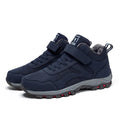 Women's high-top fleece-lined walking shoes in synthetic leather, black colour, side view