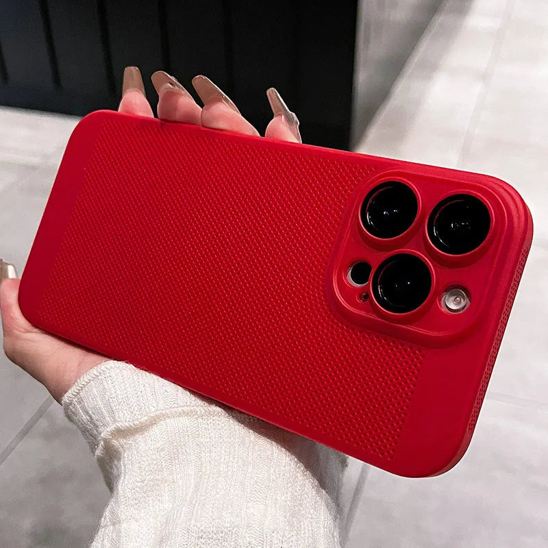 Ultra-thin breathable hollow PC phone case with lens protector, shockproof and anti-fingerprint, for iPhone 16 series, multiple colours including Chinese Red
