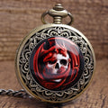 Classical retro ceramic skull pocket watch with alloy case 4.7cm bronze skull detail and chain