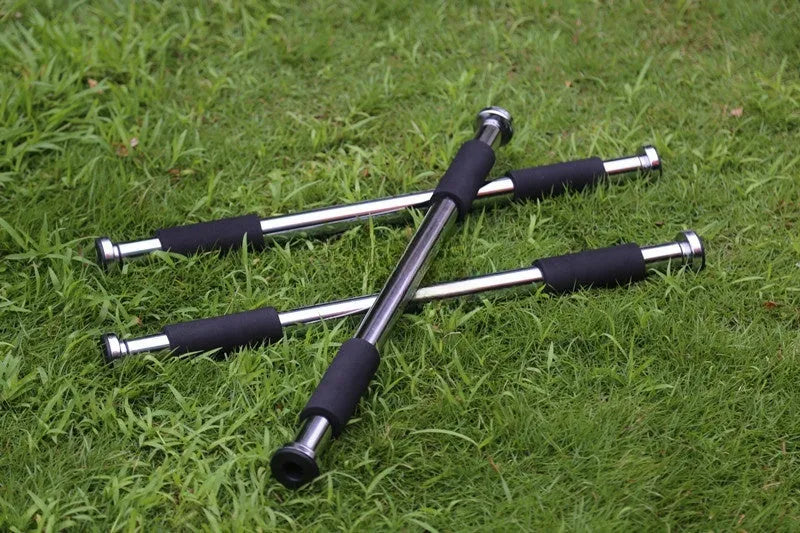 Adjustable steel pull-up bar with parallel grips extended to show 62-100cm width range