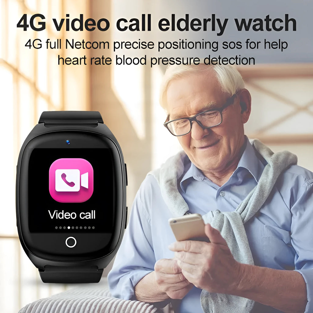 Black GPS tracker smartwatch with 1.54-inch touch screen showing location interface