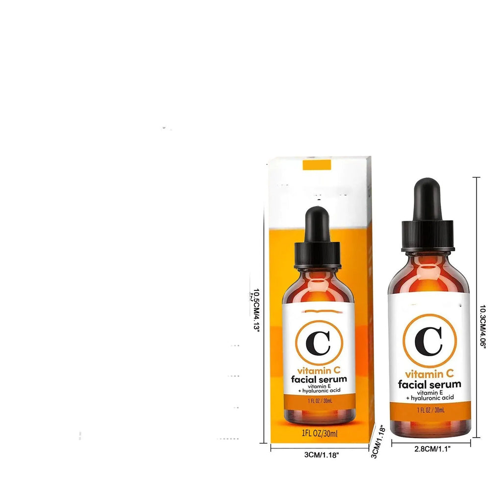 30ml anti-aging facial essence with Vitamin C and hyaluronic acid in a clear glass dropper bottle