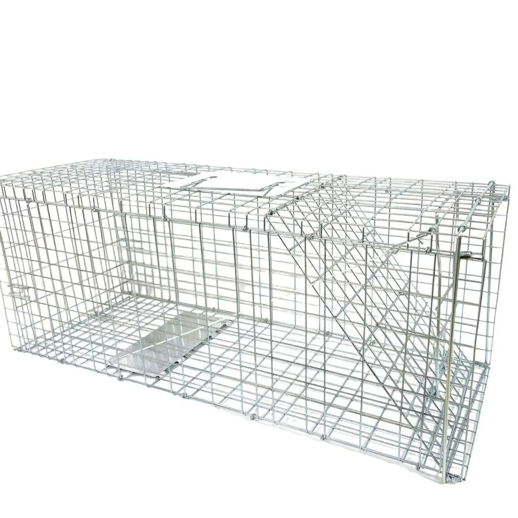 Fully automatic foldable galvanized steel cat trap cage with pedal mechanism, black finish, 60x20x18cm size
