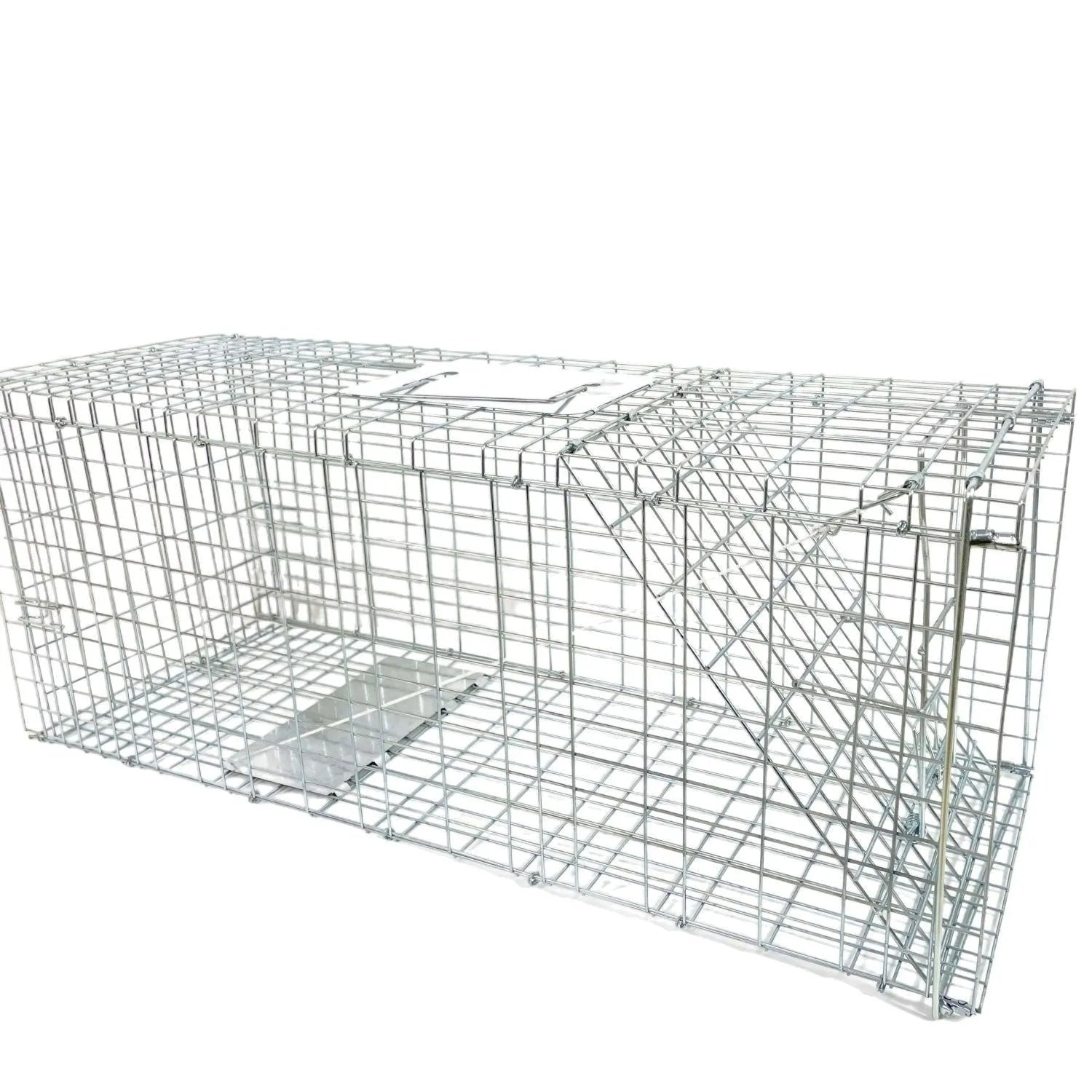 Fully automatic foldable galvanized steel cat trap cage with pedal mechanism, black finish, 60x20x18cm size
