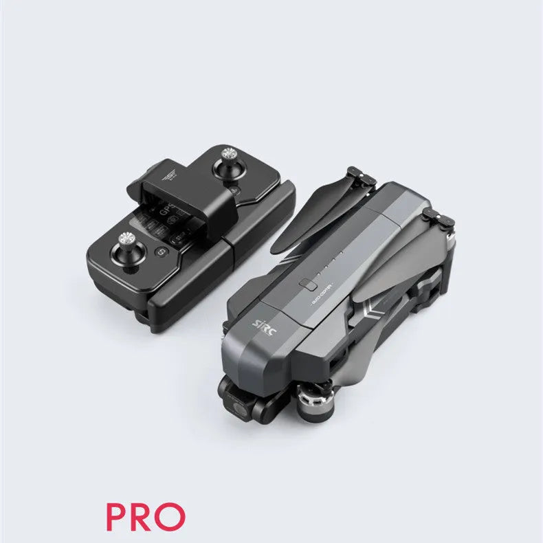 Black F11s PRO GPS folding drone with 4K camera and two-axis gimbal shown in expanded and folded positions