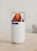 Volcano USB humidifier in black with digital display, compact battery-powered design for car and desk use.